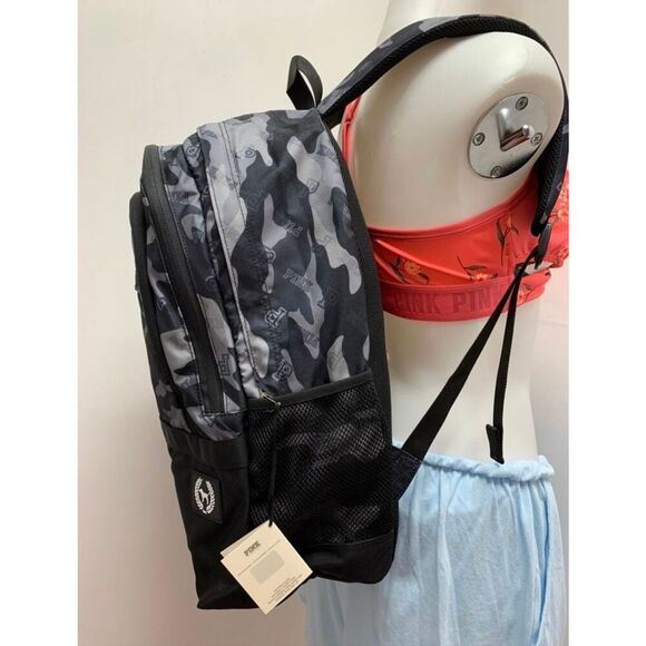 NWT Gorgeous Victoria\'s Secret PINK Campus College Black Grey Camo Backpack Bag